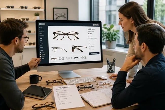 Colaboração em imagens de produtos de óculos