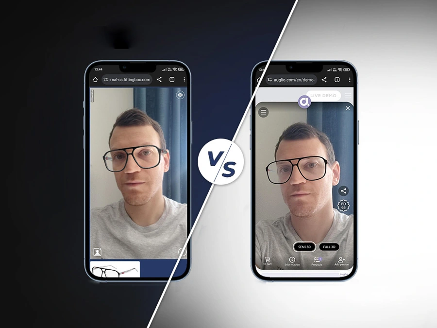 Realistic virtual try-on for glasses Fittingbox vs Auglio
