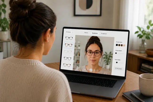 Trying on glasses in a cozy space