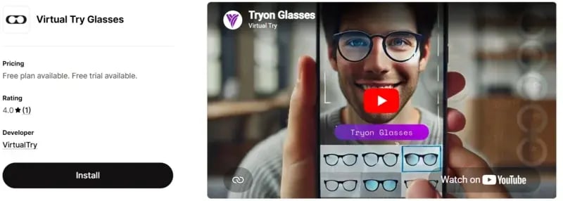 virtual try glasses shopify